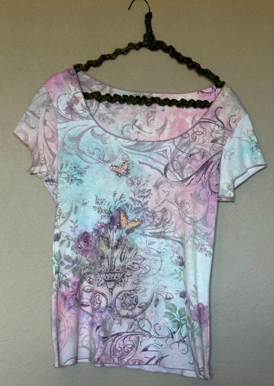 B. Friends Vintage Y2K Paisley Floral Boho Scoop neck Knit Top